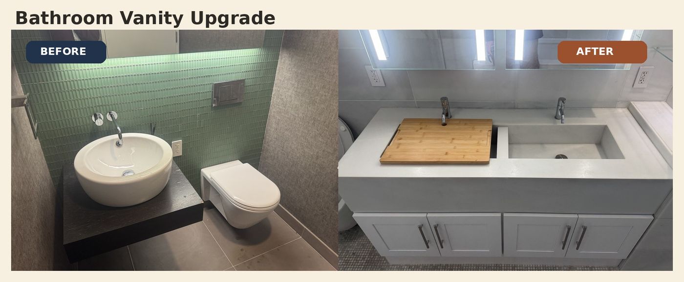 Before and after bathroom vanity upgrade